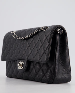 Chanel Medium Black Classic Double Flap Bag in Caviar Leather with Silver Hardware