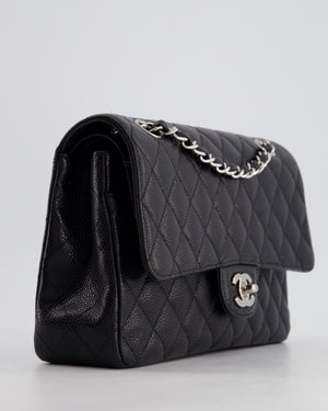 Chanel Medium Black Classic Double Flap Bag in Caviar Leather with Silver Hardware