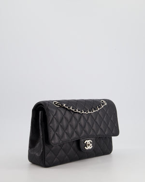 Chanel Medium Black Classic Double Flap Bag in Caviar Leather with Silver Hardware