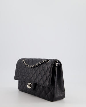 Chanel Medium Black Classic Double Flap Bag in Caviar Leather with Silver Hardware