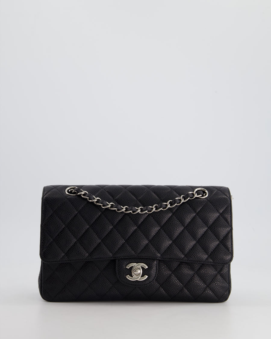 Chanel Medium Black Classic Double Flap Bag in Caviar Leather with Silver Hardware