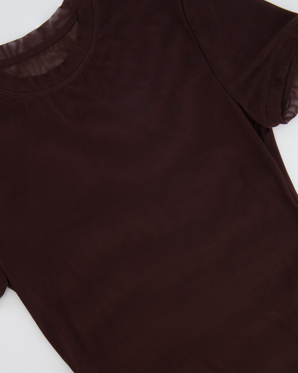 SIR the Label Chocolate Brown Round Neck Tulle T-Shirt Size IT 38 (UK 6)