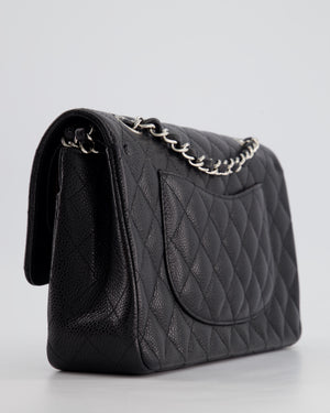 Chanel Medium Black Classic Double Flap Bag in Caviar Leather with Silver Hardware