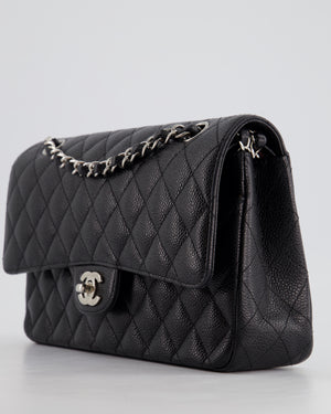 Chanel Medium Black Classic Double Flap Bag in Caviar Leather with Silver Hardware