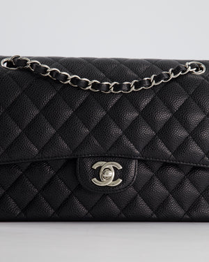 Chanel Medium Black Classic Double Flap Bag in Caviar Leather with Silver Hardware