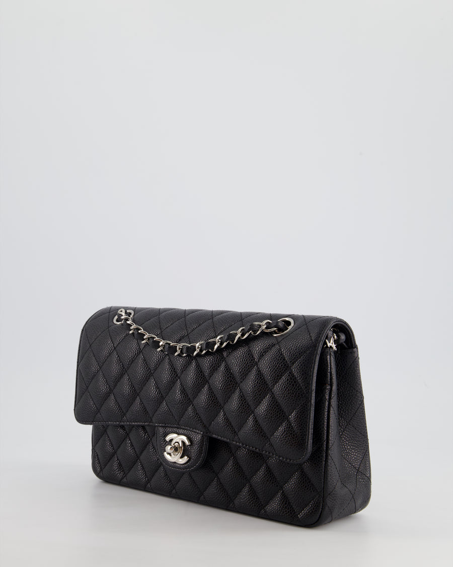 Chanel Medium Black Classic Double Flap Bag in Caviar Leather with Silver Hardware