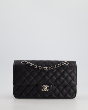 Chanel Medium Black Classic Double Flap Bag in Caviar Leather with Silver Hardware