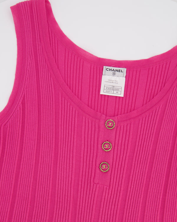 Chanel 07/P Pink Tank Top with Gold CC Buttons Detail Size FR 46 (UK 18)