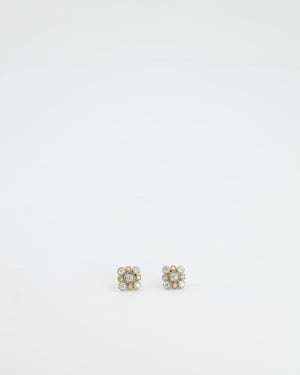 Chanel Vintage Silver Crystal Square Earrings with CC Detail