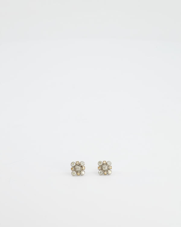 Chanel Vintage Silver Crystal Square Earrings with CC Detail