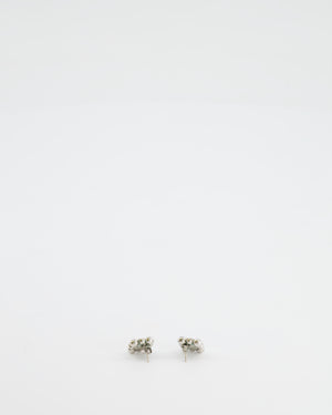 Chanel Vintage Silver Crystal Square Earrings with CC Detail