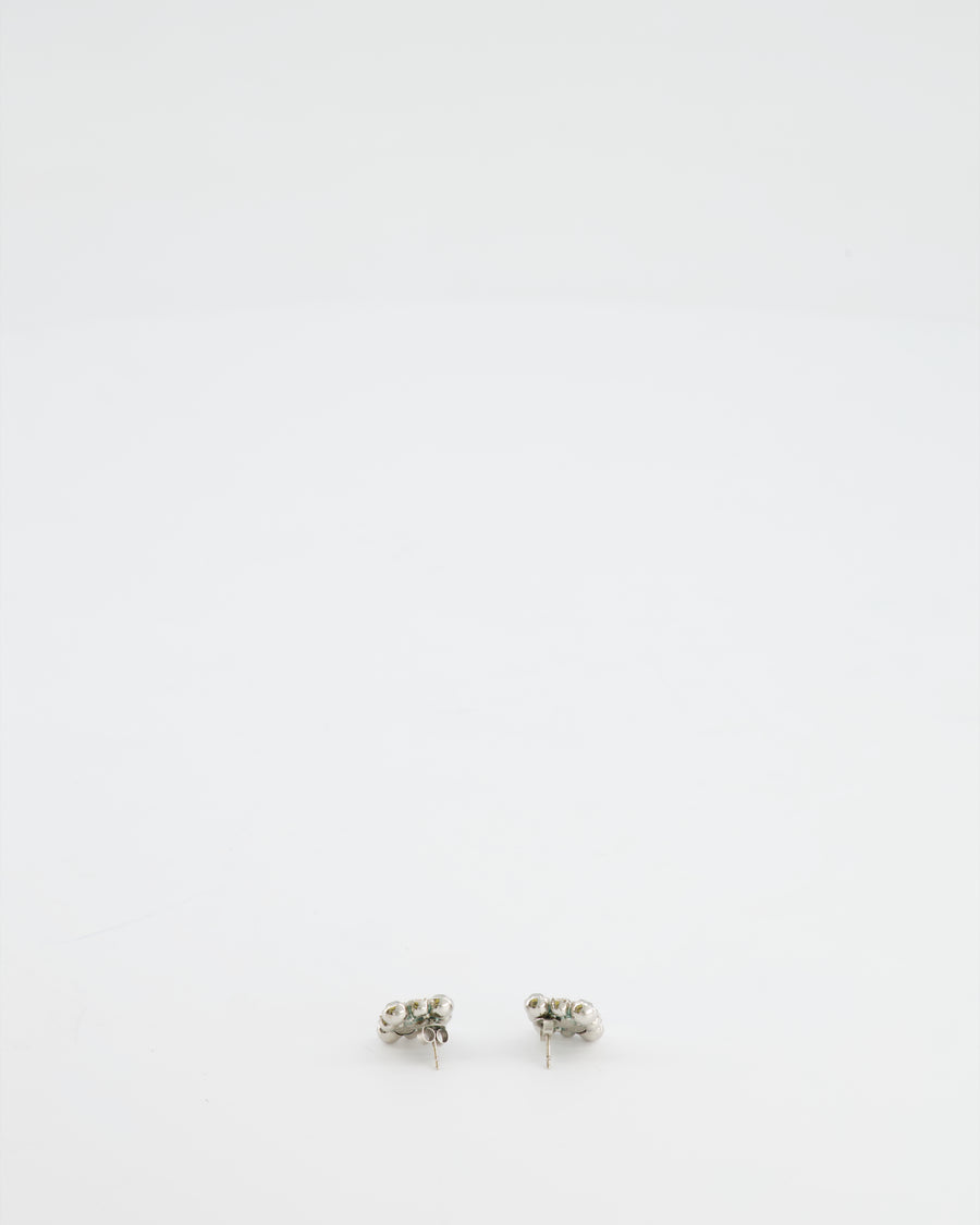 Chanel Vintage Silver Crystal Square Earrings with CC Detail