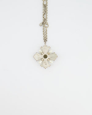 Chanel Silver Cross Pendant Necklace with Crystal Detail