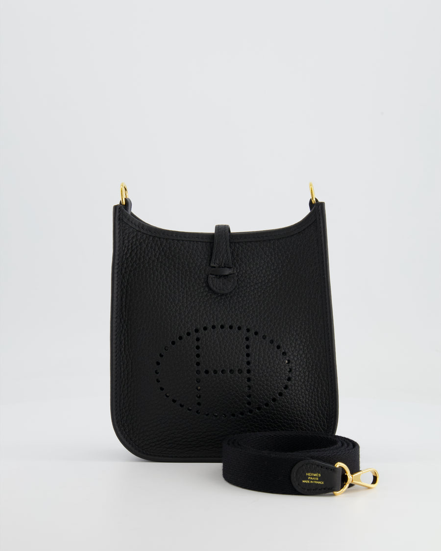 Hermès Mini Evelyne Bag in Black Clemence Leather with Gold Hardware