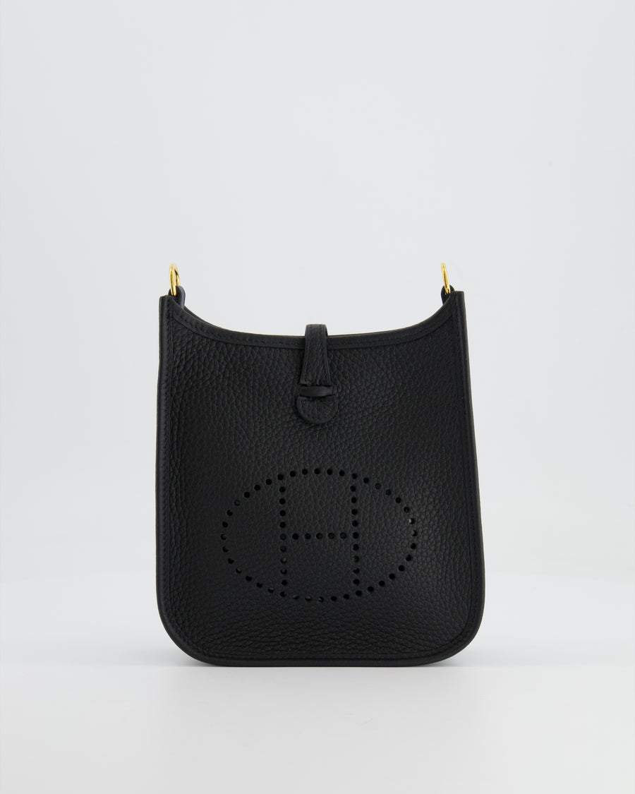 Hermès Mini Evelyne Bag in Black Clemence Leather with Gold Hardware