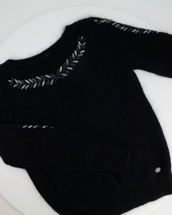 Chanel 16A Black Round Neck Jumper with Leaves Detail FR 36 (UK 8) RRP £1,600