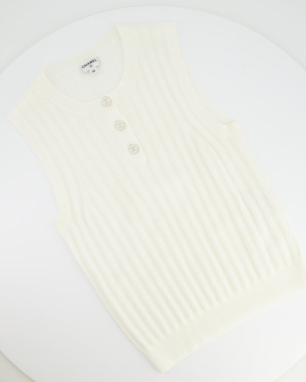 Chanel White Tank Top with Button Detail Size FR 38 (UK 10)