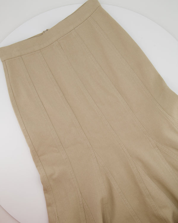 Max Mara Beige Denim Fish Tail Skirt with Fringe Hem Detail IT 36 (UK 4)