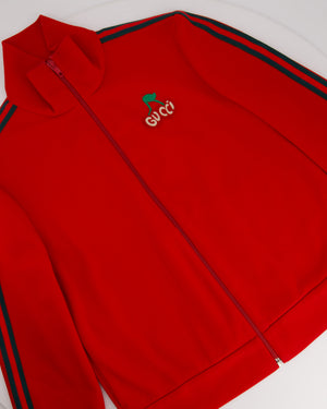 Gucci Red & Navy Blue Tracksuit with Side Stripe Trim and Cherry Embroidered Logo Detail Size XS (UK 6)