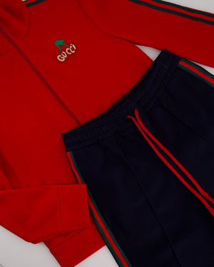 Gucci Red & Navy Blue Tracksuit with Side Stripe Trim and Cherry Embroidered Logo Detail Size XS (UK 6)