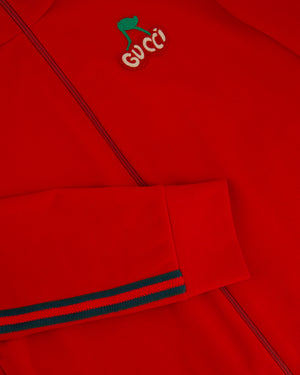 Gucci Red & Navy Blue Tracksuit with Side Stripe Trim and Cherry Embroidered Logo Detail Size XS (UK 6)