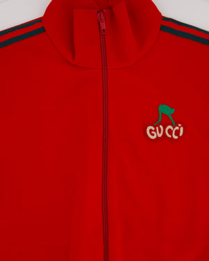 Gucci Red & Navy Blue Tracksuit with Side Stripe Trim and Cherry Embroidered Logo Detail Size XS (UK 6)