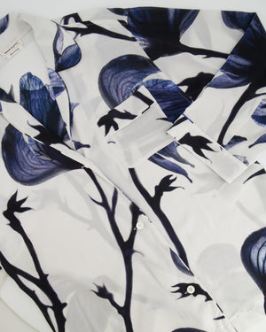 Alexander McQueen White, Blue Floral Printed Silk Shirt and Trousers Set Size IT 44 (UK 12)