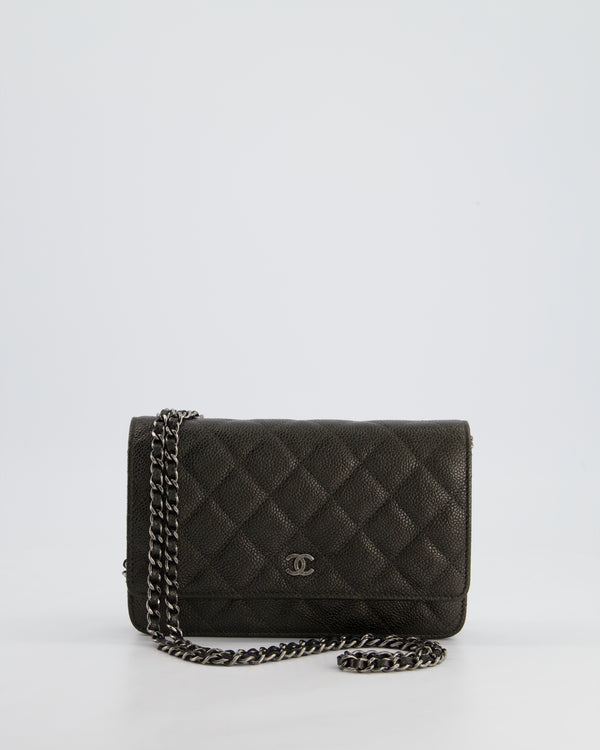 *HOT COLOUR* Chanel Metallic Stone Grey Wallet on Chain Bag in Caviar Leather with Ruthenium Hardware