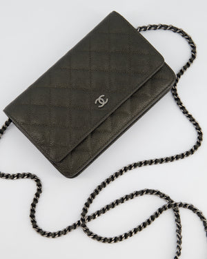 *HOT COLOUR* Chanel Metallic Stone Grey Wallet on Chain Bag in Caviar Leather with Ruthenium Hardware