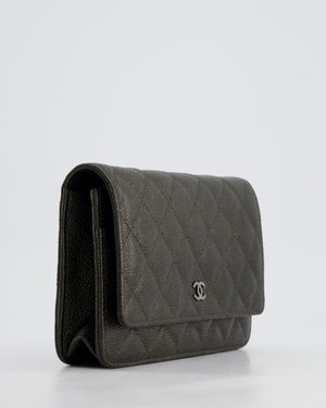 *HOT COLOUR* Chanel Metallic Stone Grey Wallet on Chain Bag in Caviar Leather with Ruthenium Hardware