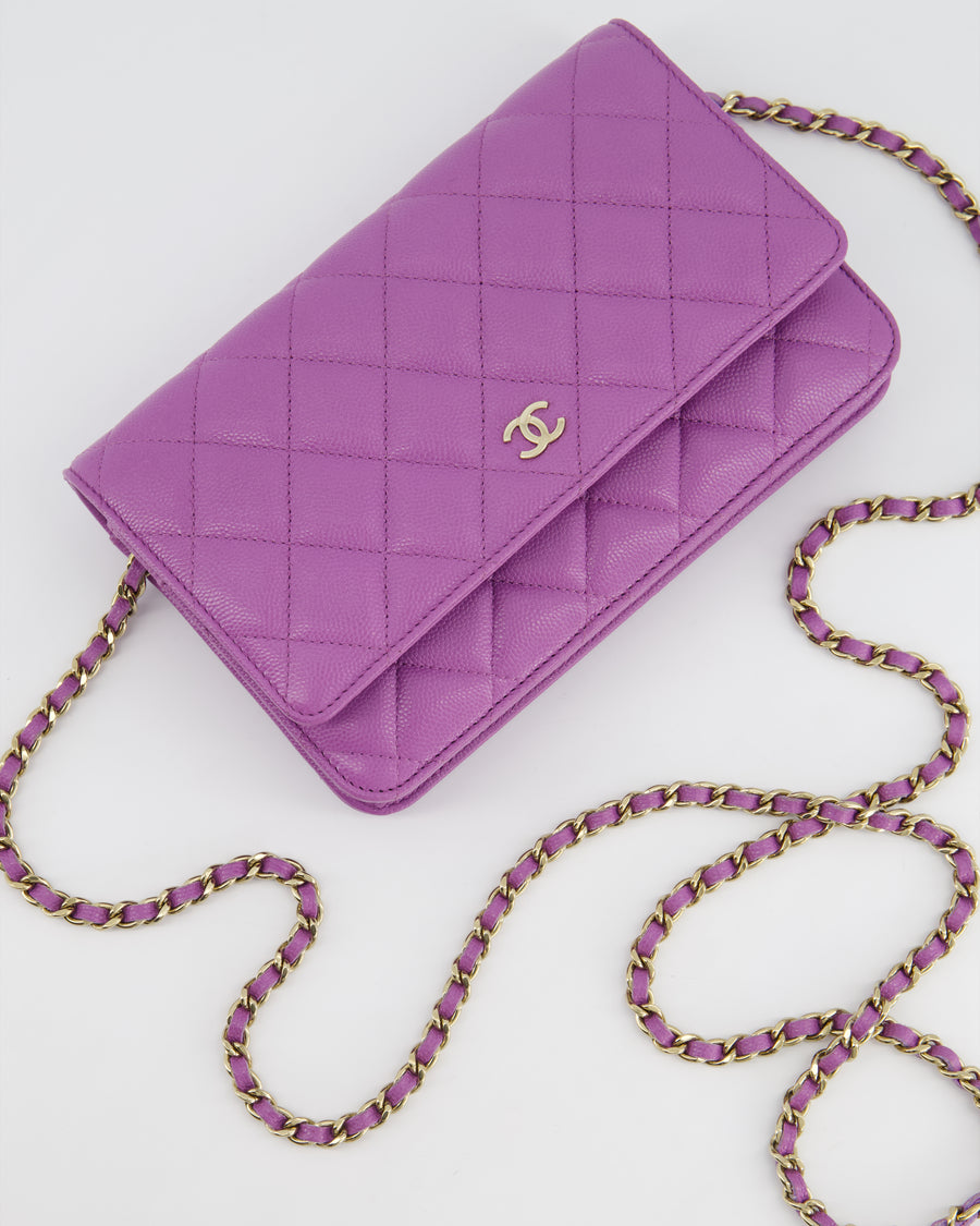 *HOT & RARE* Chanel Purple Wallet on Chain Bag in Caviar Leather with Champagne Gold Hardwar