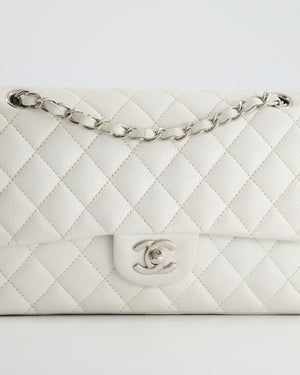 Chanel White Medium Classic Double Flap in Caviar Leather with Silver Hardware RRP £8,890