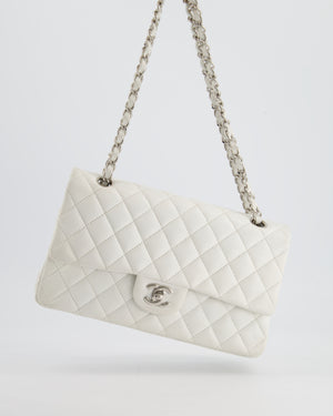 Chanel White Medium Classic Double Flap in Caviar Leather with Silver Hardware RRP £8,890