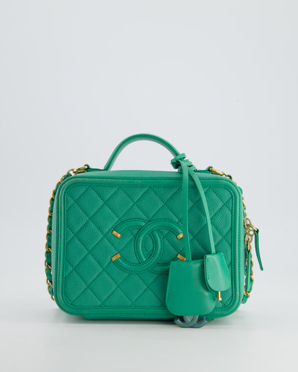 *HOT* Chanel Mint Green Medium CC Vanity Case Bag in Caviar Leather with Brushed Gold Hardware