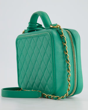 *HOT* Chanel Mint Green Medium CC Vanity Case Bag in Caviar Leather with Brushed Gold Hardware