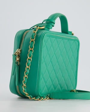 *HOT* Chanel Mint Green Medium CC Vanity Case Bag in Caviar Leather with Brushed Gold Hardware