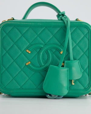 *HOT* Chanel Mint Green Medium CC Vanity Case Bag in Caviar Leather with Brushed Gold Hardware