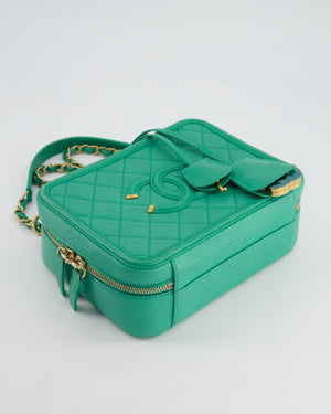 *HOT* Chanel Mint Green Medium CC Vanity Case Bag in Caviar Leather with Brushed Gold Hardware