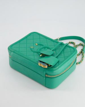 *HOT* Chanel Mint Green Medium CC Vanity Case Bag in Caviar Leather with Brushed Gold Hardware