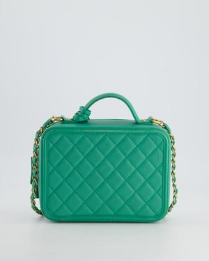 *HOT* Chanel Mint Green Medium CC Vanity Case Bag in Caviar Leather with Brushed Gold Hardware