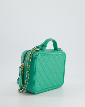 *HOT* Chanel Mint Green Medium CC Vanity Case Bag in Caviar Leather with Brushed Gold Hardware