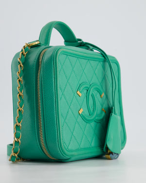 *HOT* Chanel Mint Green Medium CC Vanity Case Bag in Caviar Leather with Brushed Gold Hardware