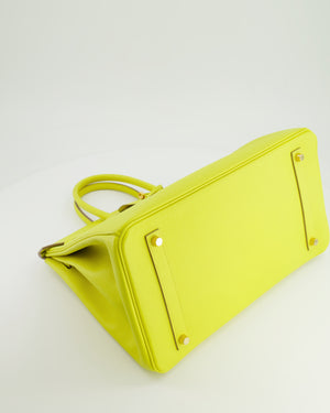 *HOT* Hermès Birkin 35cm Bag in Yellow Lime Epsom Leather with Gold Hardware