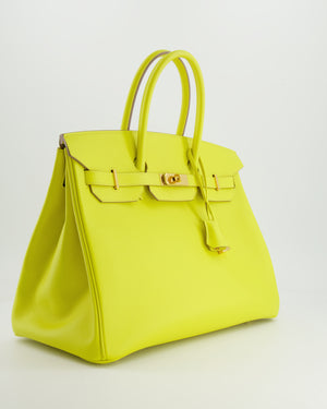 *HOT* Hermès Birkin 35cm Bag in Yellow Lime Epsom Leather with Gold Hardware