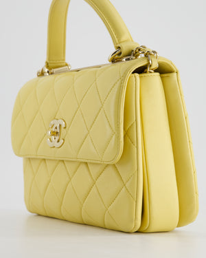 *FIRE PRICE* Chanel Lemon Yellow Trendy Quilted Top Handle Bag in Lambskin Leather and Champagne Gold Hardware