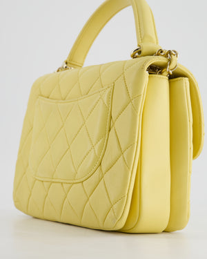 *FIRE PRICE* Chanel Lemon Yellow Trendy Quilted Top Handle Bag in Lambskin Leather and Champagne Gold Hardware