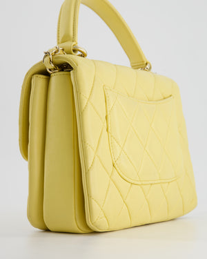 *FIRE PRICE* Chanel Lemon Yellow Trendy Quilted Top Handle Bag in Lambskin Leather and Champagne Gold Hardware