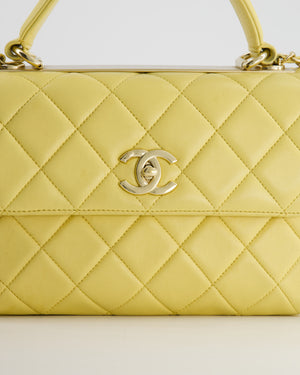 *FIRE PRICE* Chanel Lemon Yellow Trendy Quilted Top Handle Bag in Lambskin Leather and Champagne Gold Hardware