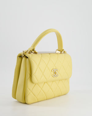 *FIRE PRICE* Chanel Lemon Yellow Trendy Quilted Top Handle Bag in Lambskin Leather and Champagne Gold Hardware