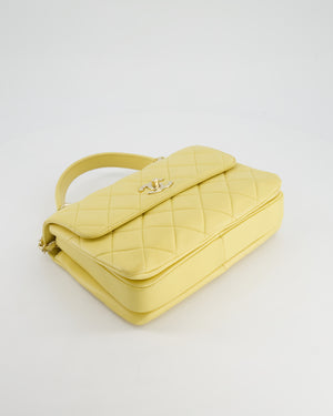 *FIRE PRICE* Chanel Lemon Yellow Trendy Quilted Top Handle Bag in Lambskin Leather and Champagne Gold Hardware